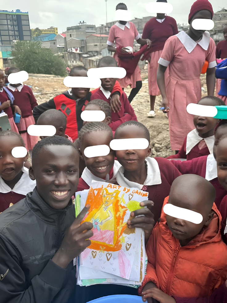 Children with their artwork