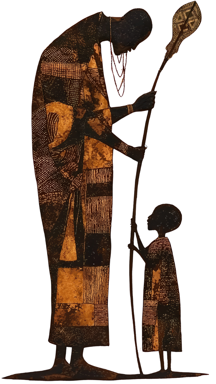 Batik artwork of an elder and child